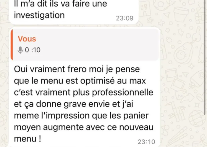 Message d'un restaurateur client d'ElevateLab